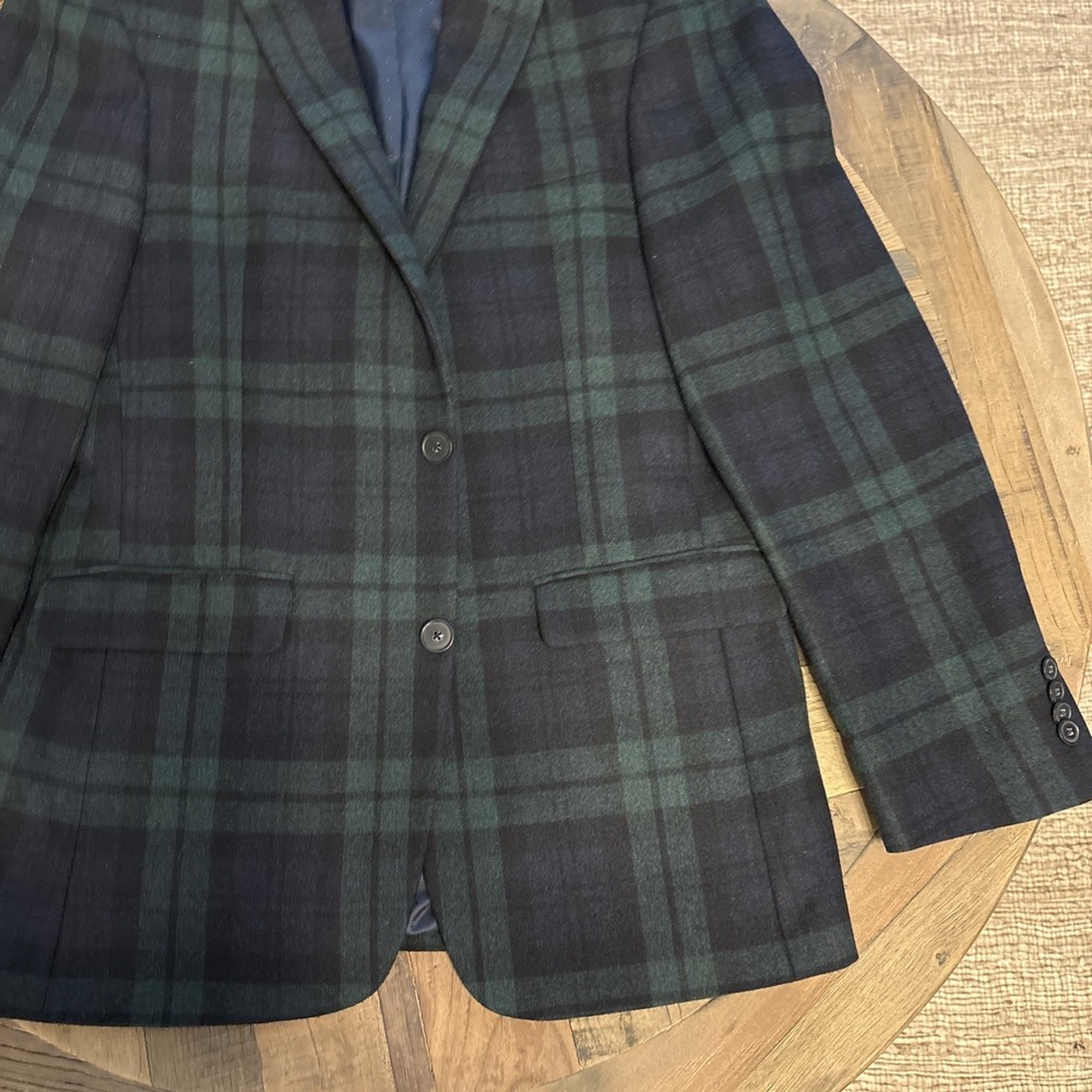 Tommy Hilfiger 36R Green/ Black Tartan Plaid Wool Mens Jacket Blazer Sport Coat - Picture 2 of 6
